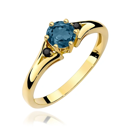 Bague W0076 Topaze London Blue 0,50ct Or jaune avec diamants noirs