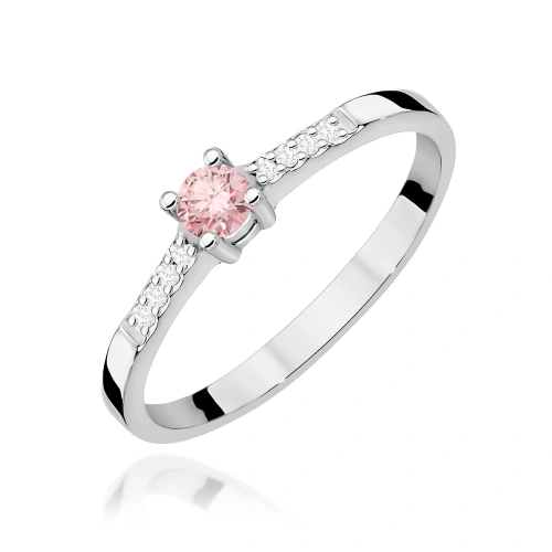 Pierścionek W0382 Diament Laboratoryjny różowy 0.15ct białe złoto 375