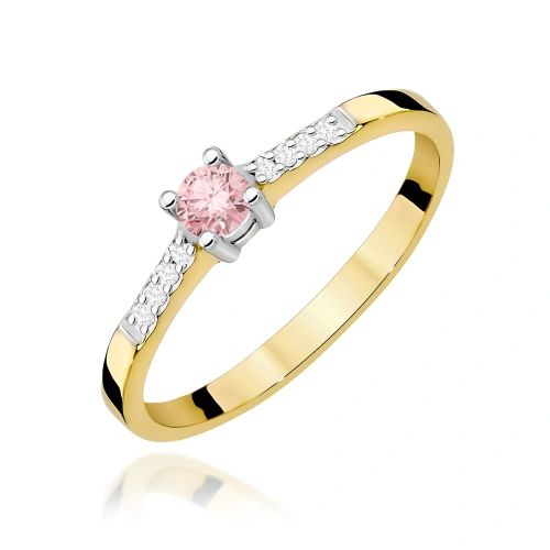 Pierścionek W0382 Diament Laboratoryjny różowy 0.15ct żółte złoto