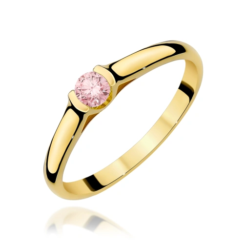 Pierścionek W0369 Diament Laboratoryjny różowy 0.15ct żółte złoto 375