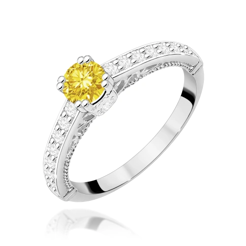 Pierścionek W0439 Diament Laboratoryjny żółty 0,30ct białe złoto