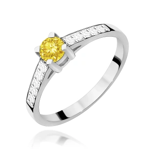 Pierścionek W0364 Diament laboratoryjny żółty 0,30ct białe złoto
