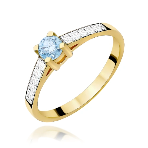 Pierścionek W0364 Diament Laboratoryjny niebieski 0.30ct żółte złoto 375