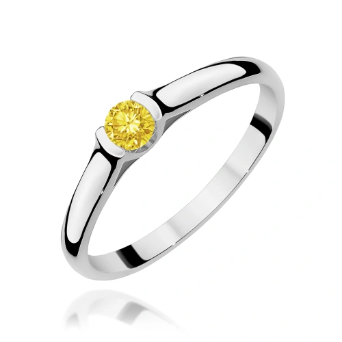 Pierścionek W0369 Diament Laboratoryjny żółty 0,15ct białe złoto 375