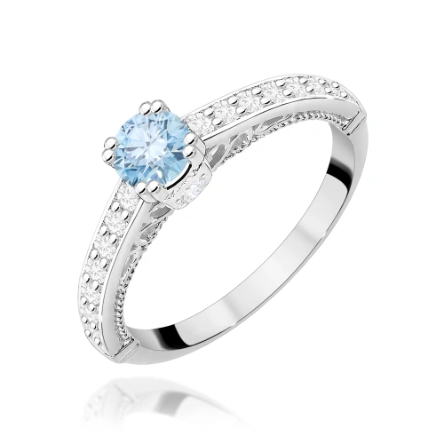 Pierścionek W0439 Diament Laboratoryjny niebieski 0,30ct białe złoto 375