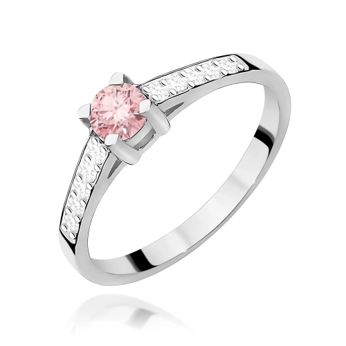 Pierścionek W0364 Diament laboratoryjny różowy  0,30ct białe złoto 375