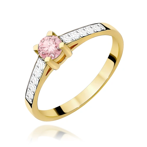 Pierścionek W0364 Diament Laboratoryjny różowy 0.30ct żółte złoto 375