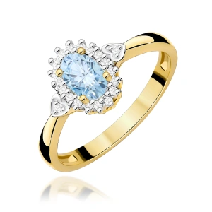 Pierścionek W0312 Diament laboratoryjny niebieski 0,50ct żółte złoto 375