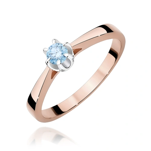 Pierścionek W0295 Diament Laboratoryjny niebieski 0,15ct różowe złoto