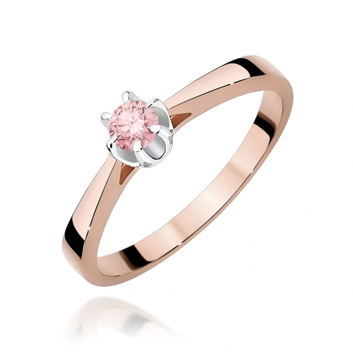 Pierścionek W0295 Diament Laboratoryjny różowy 0,15ct różowe złoto