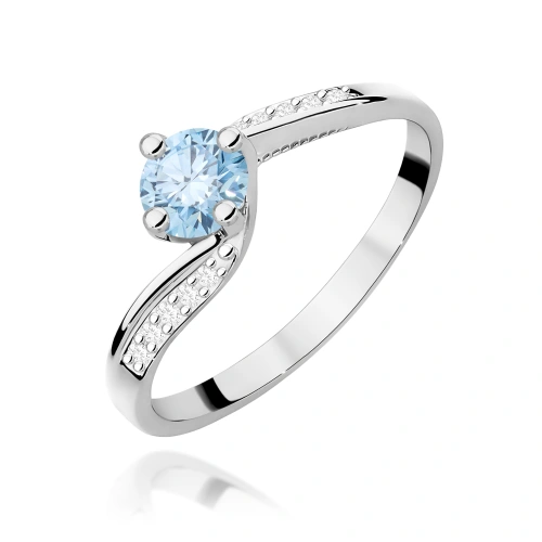 Pierścionek W0084 Diament Laboratoryjny niebieski 0,50ct białe złoto 375