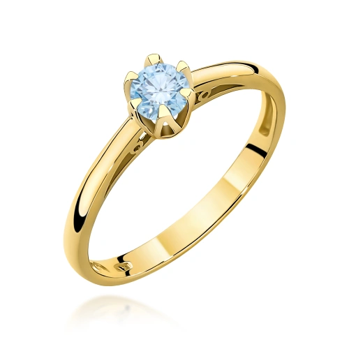 Pierścionek W0133 Diament Laboratoryjny niebieski 0,15ct żółte złoto