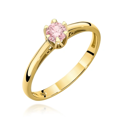 Pierścionek W0133 Diament Laboratoryjny różowy 0,15ct żółte złoto