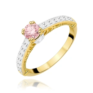 Pierścionek W0439 Diament Laboratoryjny różowy 0,30ct żółte złoto 375